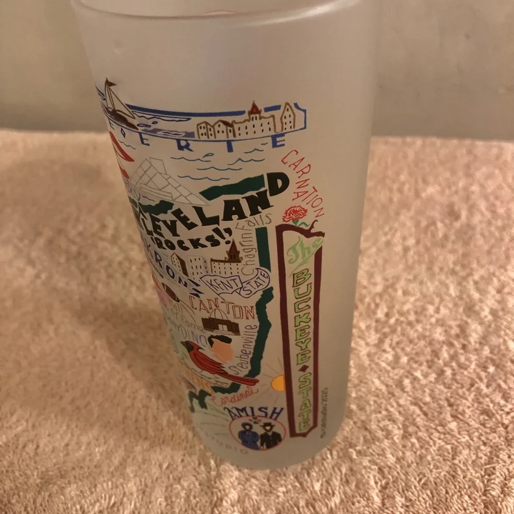 Lot of 2 6” Frosted Ohio & Cleveland Souvenir Glasses